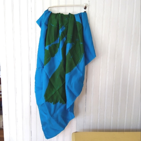 BALENCIAGA Blue and Green Bow Print Silk Scarf - Picture 2 of 5